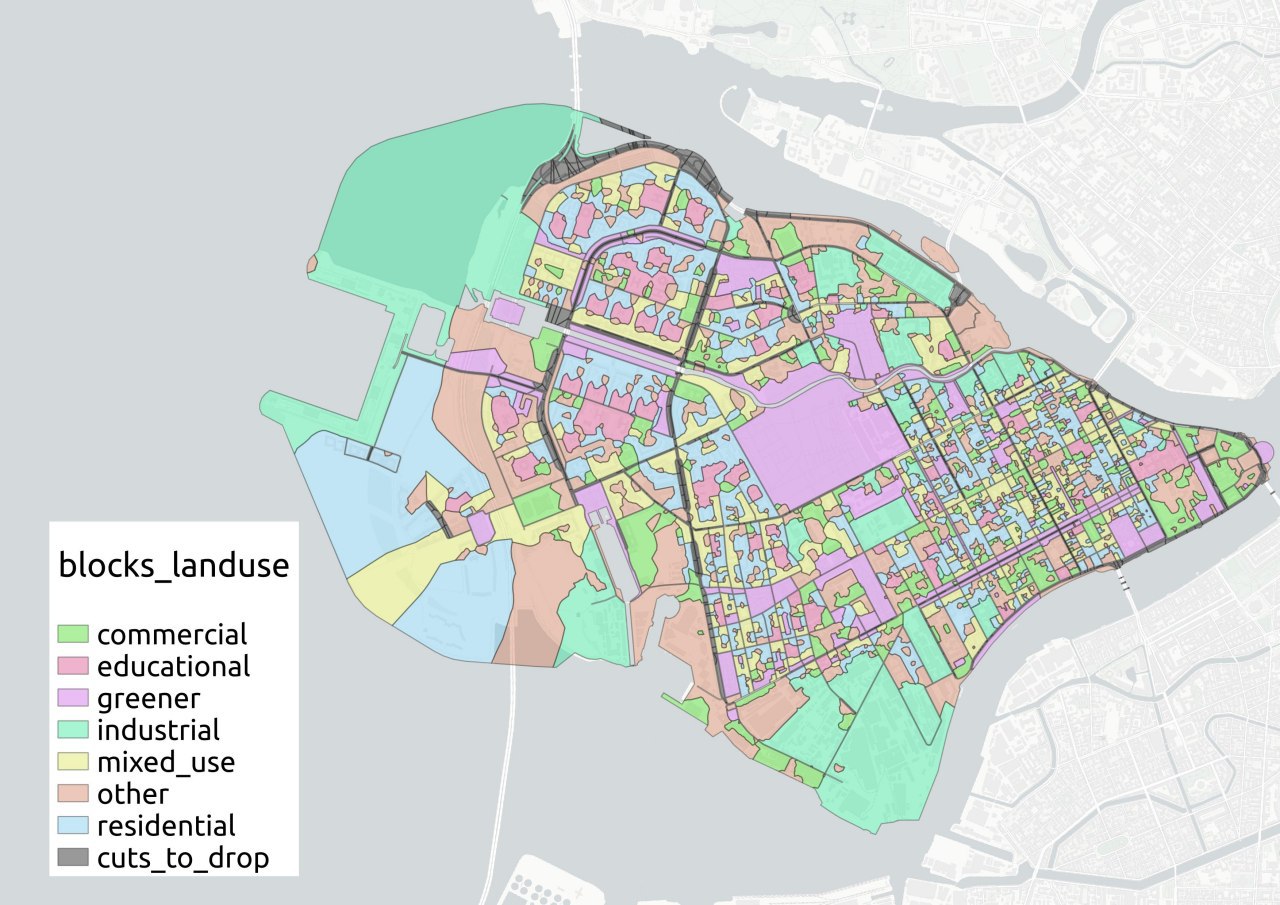 Map of urban blocks classified by land use