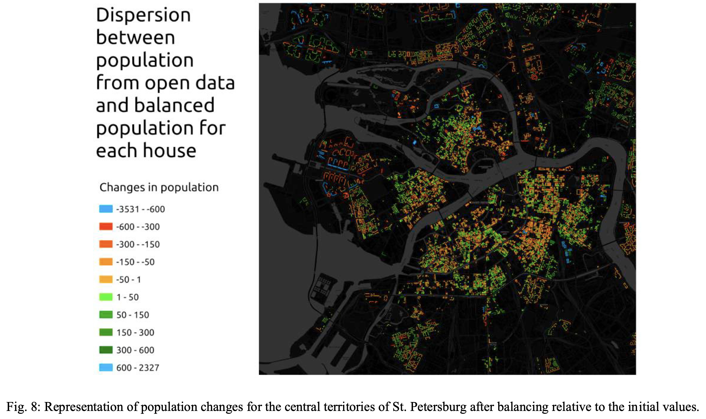 Population changes for central St. Petersburg after building-level population balancing